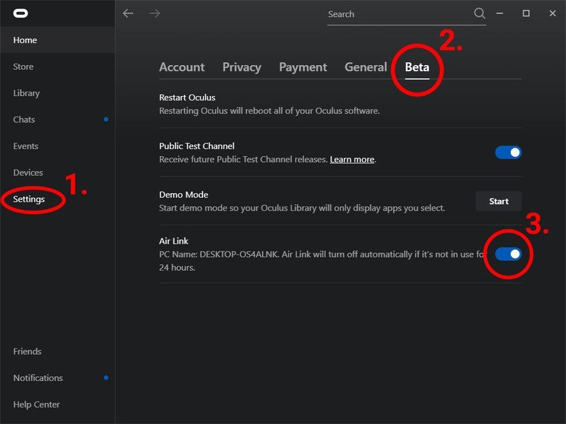 Oculus Rift Software Air Link Toggle