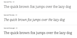 An example of one of the best Adobe fonts reading 'the quick brown fox jumps over the lazy dog' in three different weights