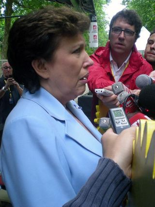 French sports minister Roselyne Bachelot speaks to reporters in Brussels.