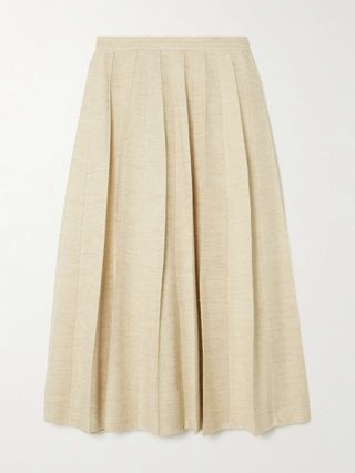 Pleated Woven Midi Skirt