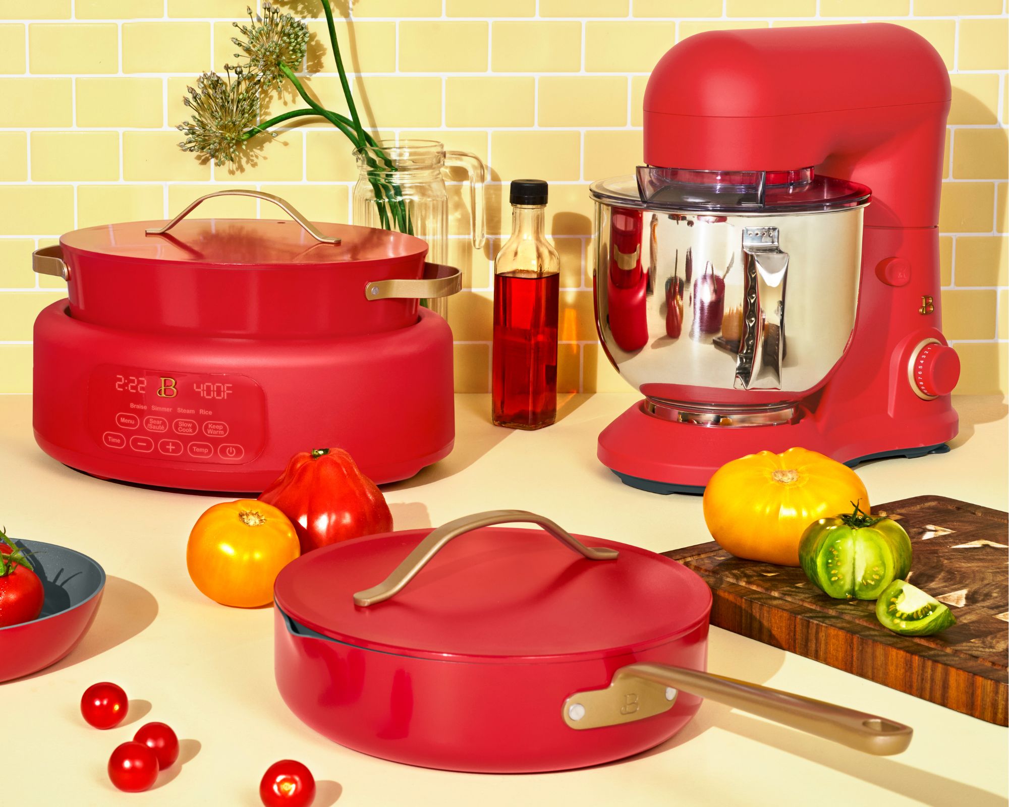 tomato red drew barrymore cookware