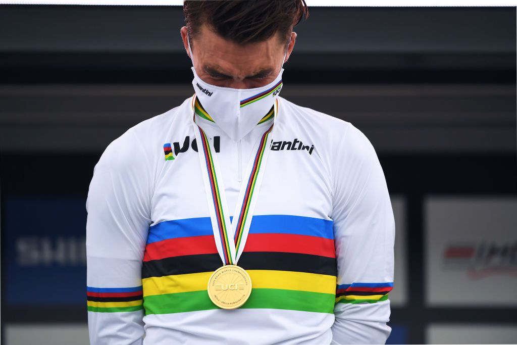 Julian Alaphilippe in the rainbow jersey as the 2020 world champion