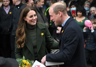 Catherine, Duchess of Cambridge and Prince William, Duke of Cambridge visit Abergavenny Market on March 01, 2022 in Abergavenny, Wales