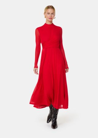 Red Arabella Ruched Mesh Dress