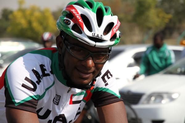A rather nervous looking UAE rider