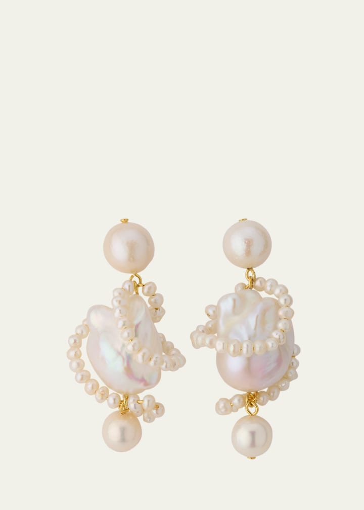 Carvings 18k Gold Vermeil Earrings With Baroque and Freshwater Pearls