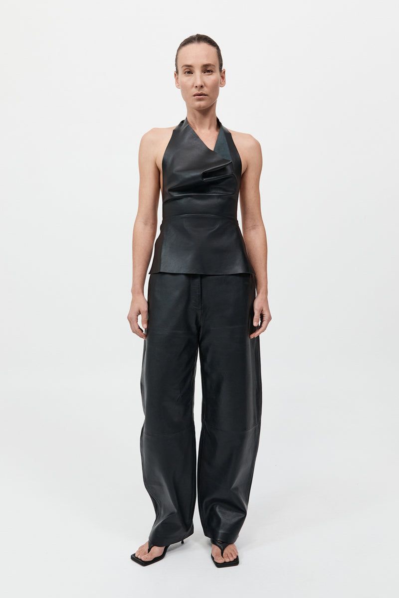 Leather Tie Top - Black