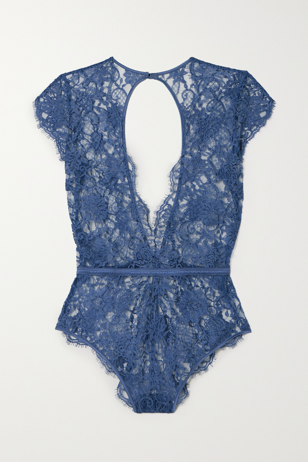 Hera Satin-Trimmed Leavers Lace Bodysuit
