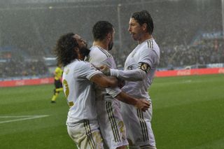 Real Madrid’s Dani Carvajal (centre) celebrates