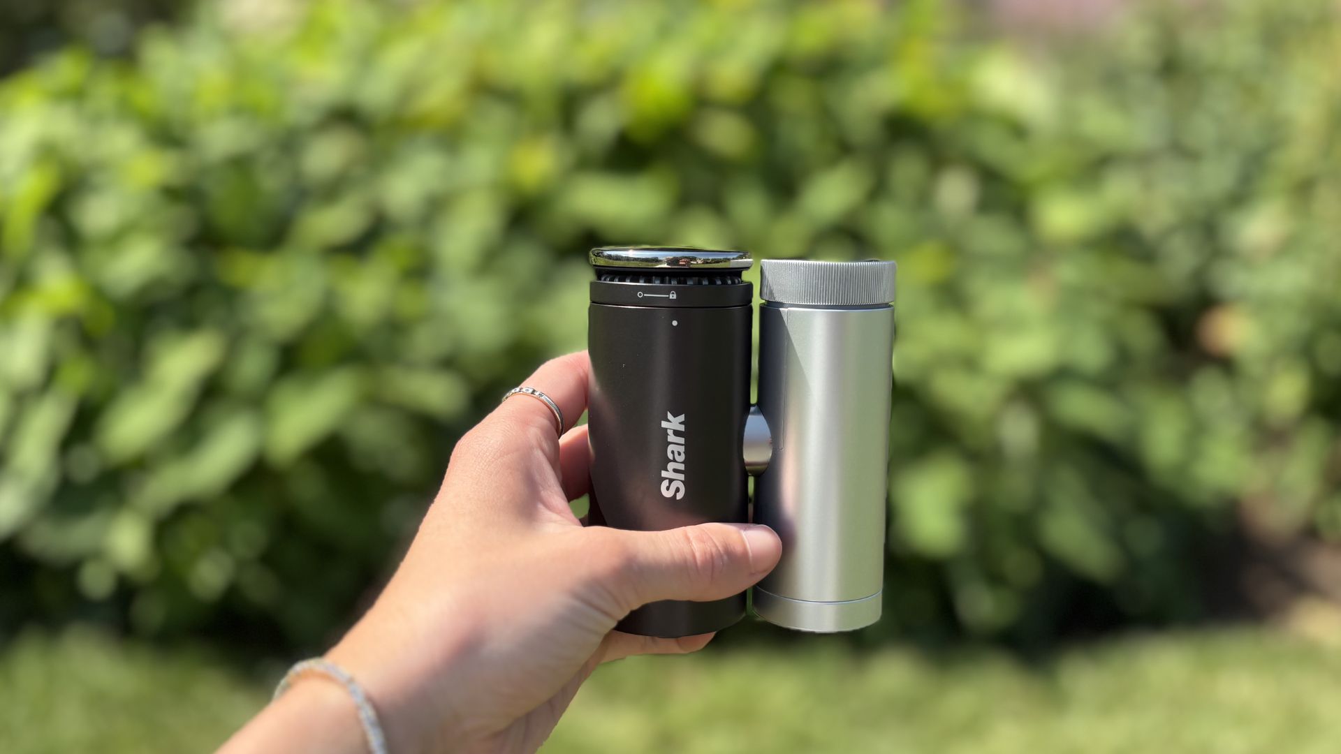 Shark ChillPill 3-in-1 Fan, Mist &amp;amp; InstaChill System being tested outside