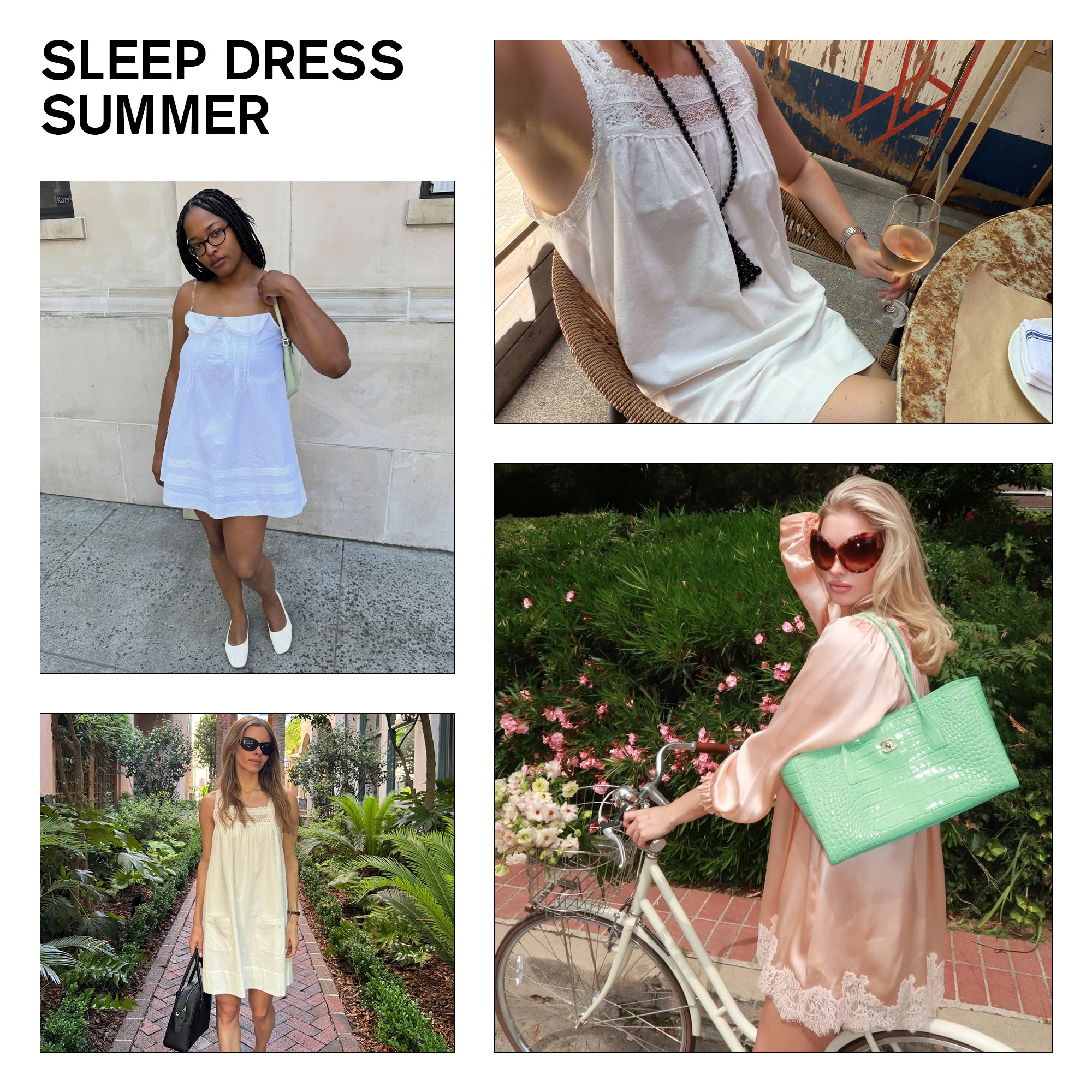 a collage of influencer and celebrity outfit images featuring the biggest vacation fashion trends of 2026