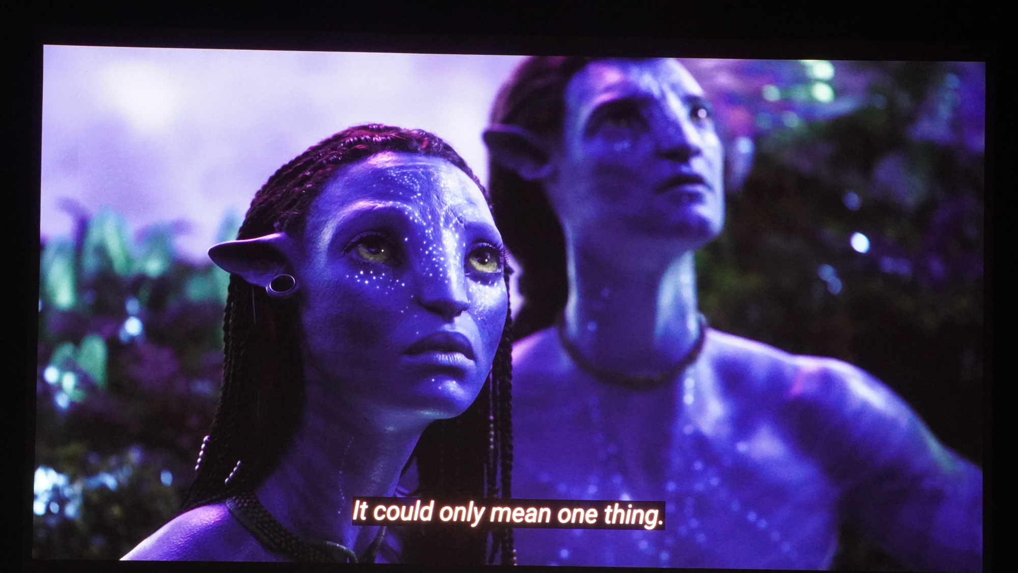 Avatar: The Way of Water projected onto a wall by the Anker Nebula X1.