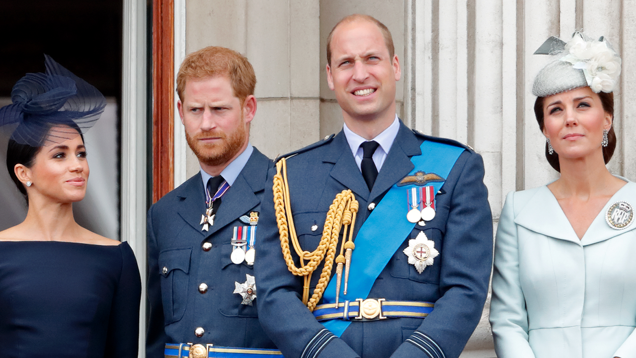 Meghan, Duchess of Sussex, Prince Harry, Duke of Sussex, Prince William, Duke of Cambridge and Catherine, Duchess of Cambridge on the balcony of Buckingham Palace at Trooping the Colour on July 10, 2018.