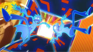 Rick and Morty being sucked into a portal