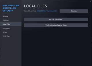 Properties in Steam to browse local files