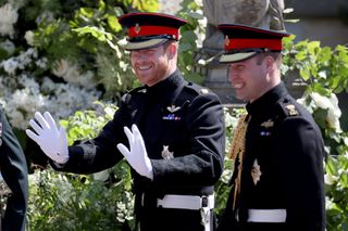 Prince Harry arrives at his wedding to Ms. Meghan Markle with his best man Prince William