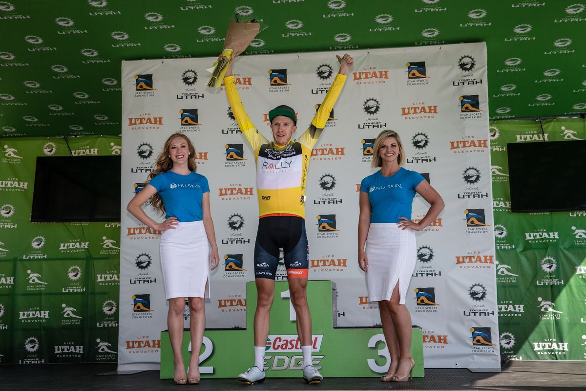 Rob Britton in yellow after stage 6 at the Tour of Utah