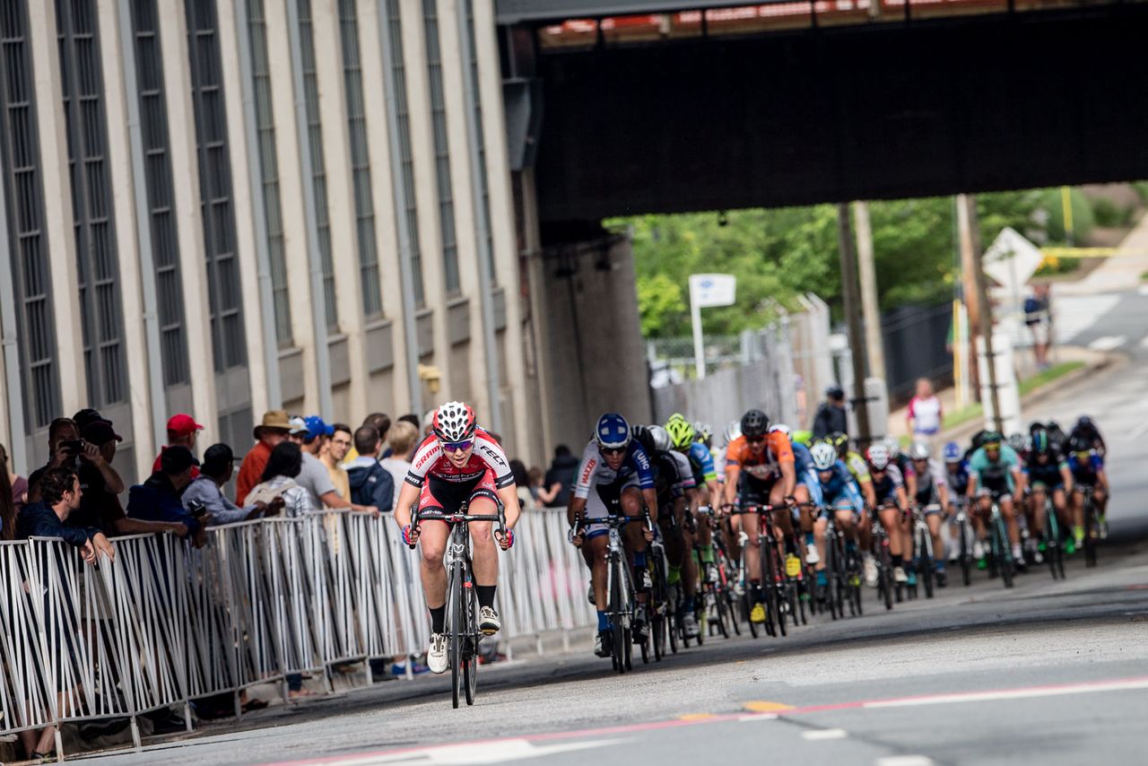 Alison Jackson (Twenty 16) tries to go up the road.