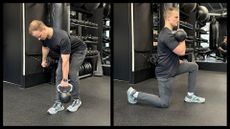 Personal trainer Ollie Thompson demonstrating a kettlebell workout 
