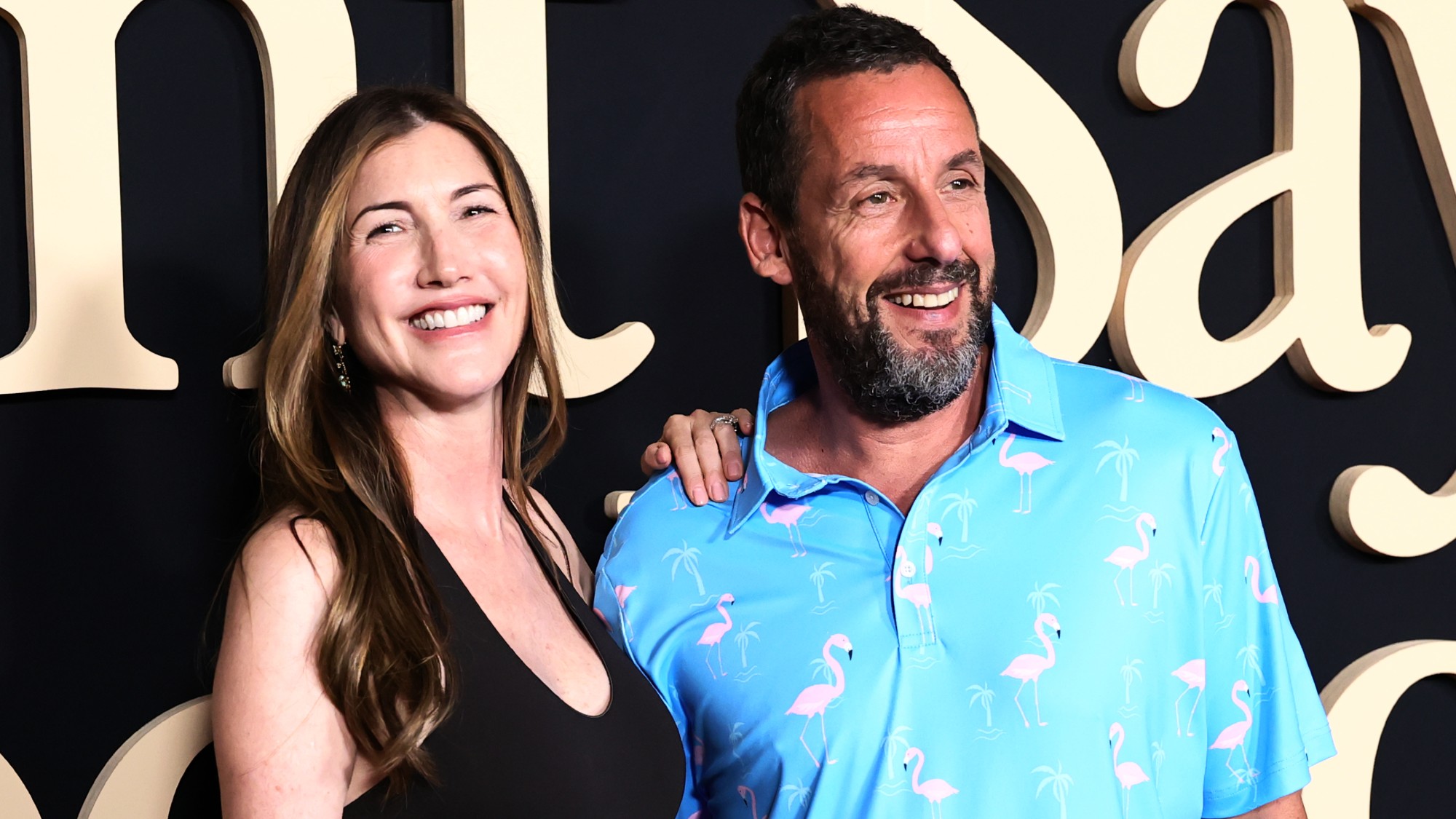 NEW YORK, NEW YORK - AUGUST 10: (L-R) Jackie Sandler and Adam Sandler attend Netflix's "Don't Say Good Luck" New York Premiere at The Plaza Hotel on August 10, 2026 in New York City.