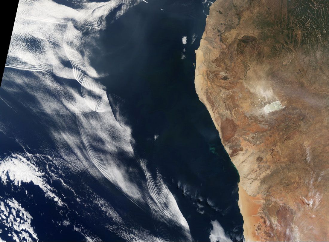 On June 26, 2016, NASA&#039;s Terra satellite snapped this image of gravity waves off the coast of Africa.