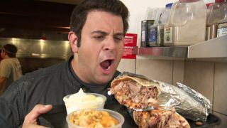Adam Richman staring down the Gigante Burrito Challenge