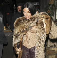 Kim Kardashian was seen exiting Italian restaurant Casa Tua after dinner, wearing a luxurious fur coat as she left the place during her winter getaway in Aspen