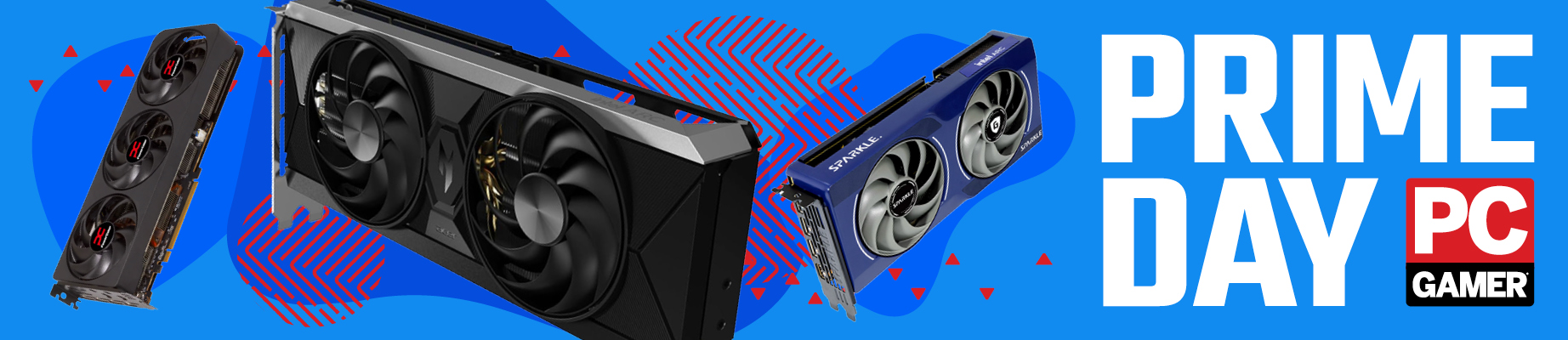 Selection of graphics cards on a Prime Day background