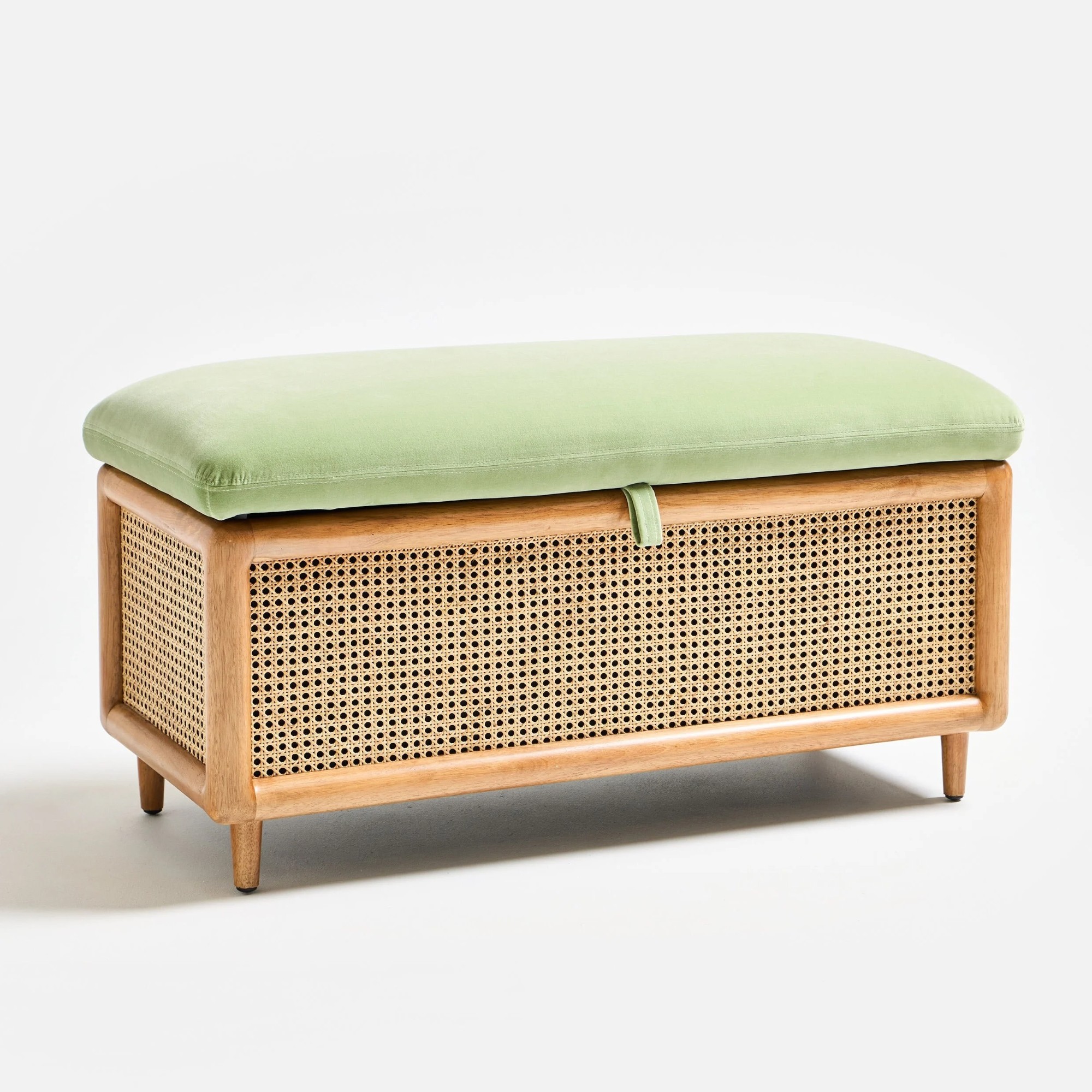 Oliver Bonas Loha Light Green Velvet &amp;amp; Rattan Ottoman