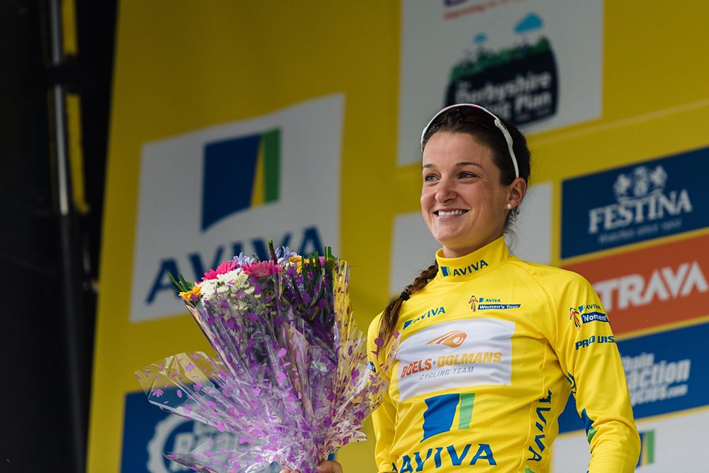 The new race leader, Lizzie Armitstead at Aviva Women's Tour 2016 - Stage 3