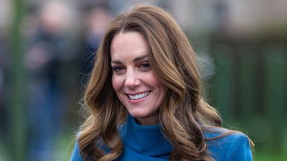 Catherine, Duchess of Cambridge meets staff and pupils from Holy Trinity Church of England First School as part of a working visit across the UK ahead of the Christmas holidays on December 7, 2020 in Berwick-Upon-Tweed