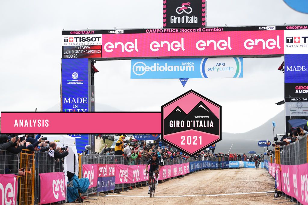 CAMPO FELICE - ROCCA DI CAMBIO, ITALY - MAY 16: Egan Arley Bernal Gomez of Colombia and Team INEOS Grenadiers celebrates at arrival during the 104th Giro d&#039;Italia 2021, Stage 9 a 158km stage from Castel di Sangro to Campo Felice - Rocca di Cambio 1665m / @girodiitalia / #Giro / #UCIworldtour / on May 16, 2021 in Campo Felice - Rocca di Cambio, Italy. (Photo by Tim de Waele/Getty Images)