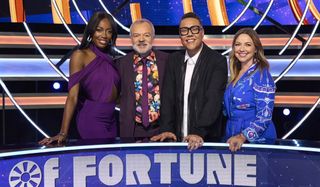 Celebrity Wheel of Fortune UK: Graham Norton, Gok Wan, AJ Odudu and Charlotte Church on the set of the game show