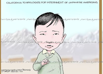 Editorial Cartoon U.S. California World War II Japanese Americans internment camps