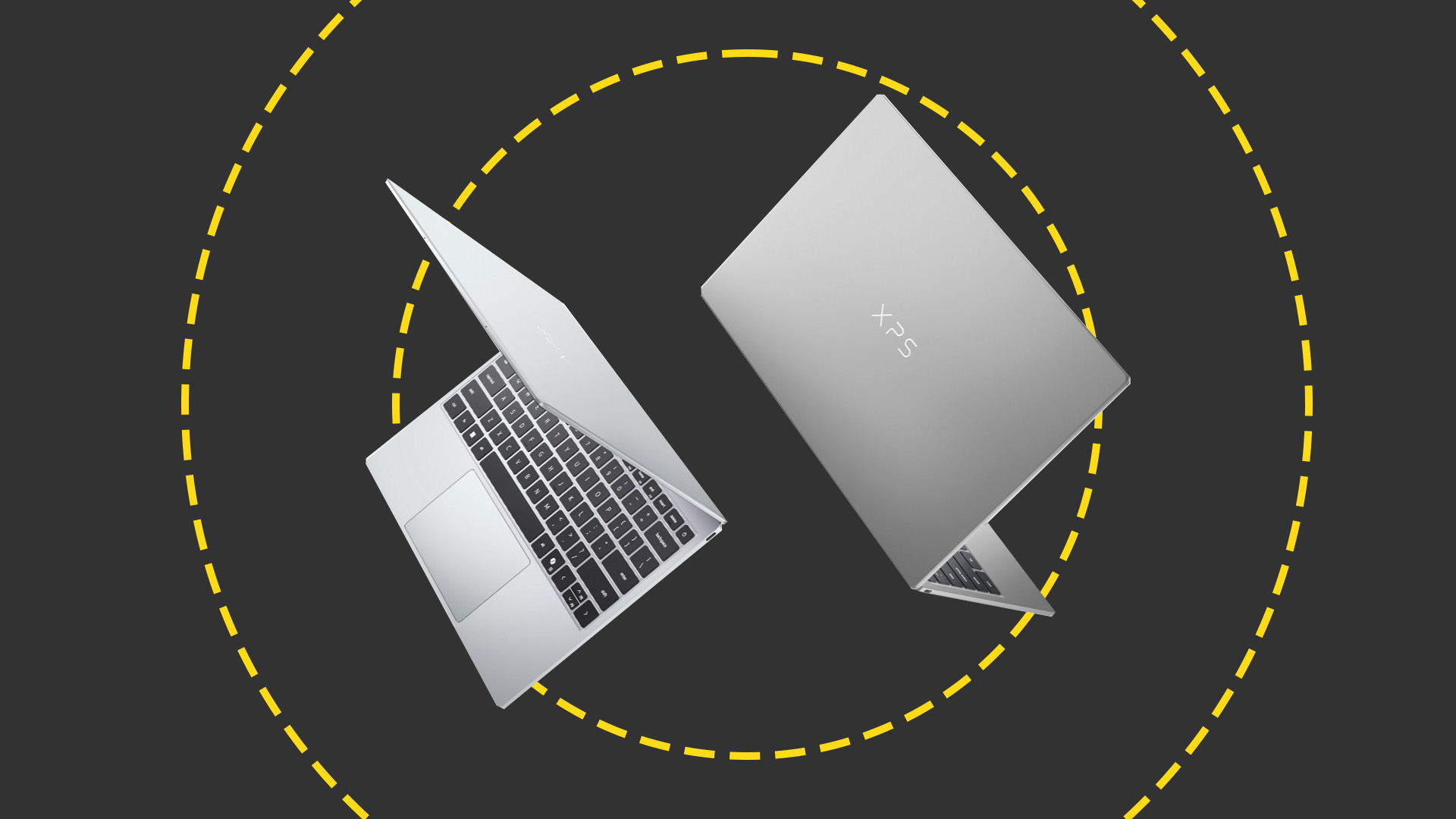 Dell XPS 13 promotional images showing front and back of laptop. 