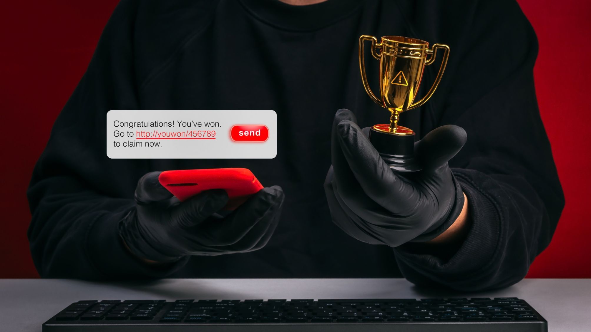 SMS phishing scam with fake prize notification and urgent call to action.