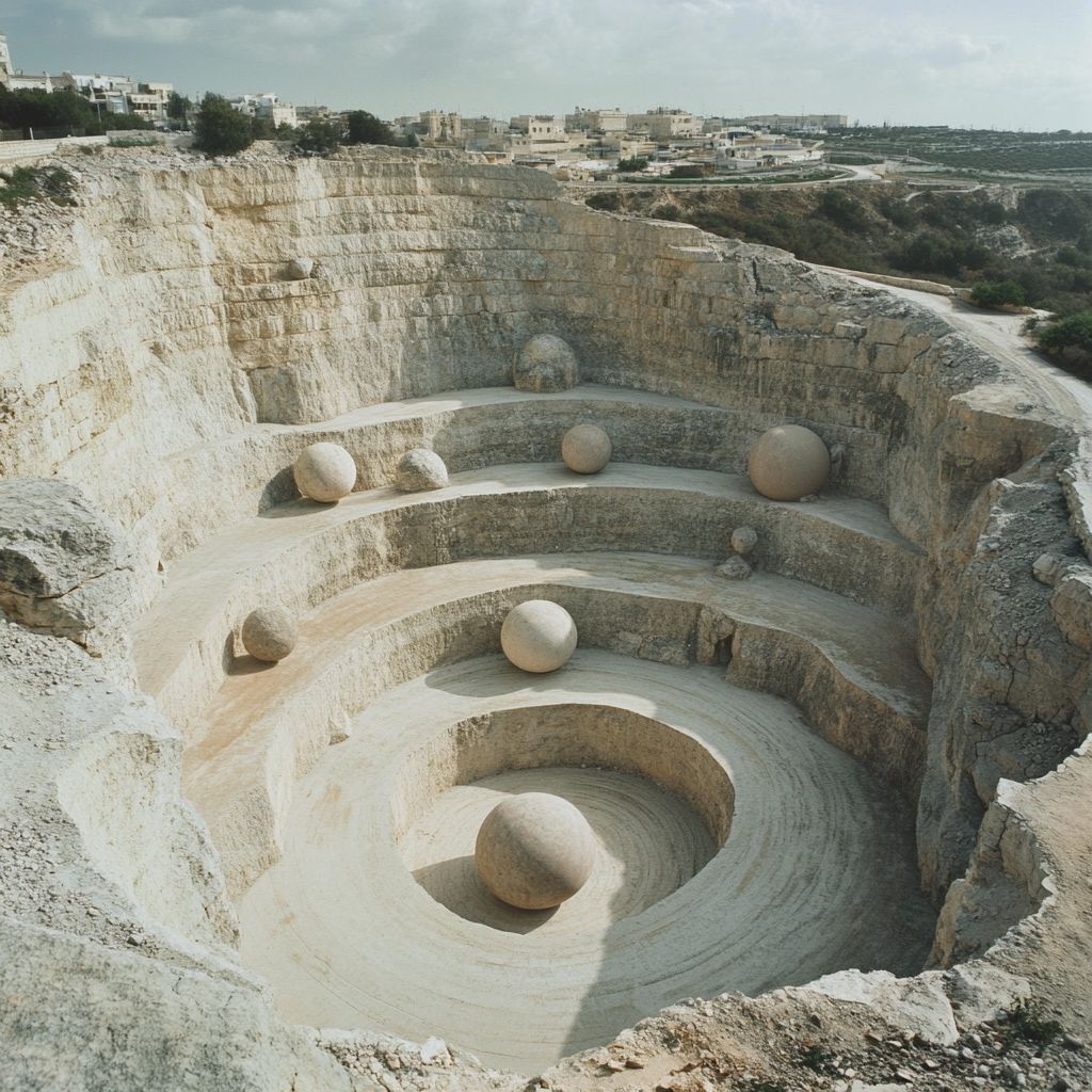Stone spheres in stepped quarry