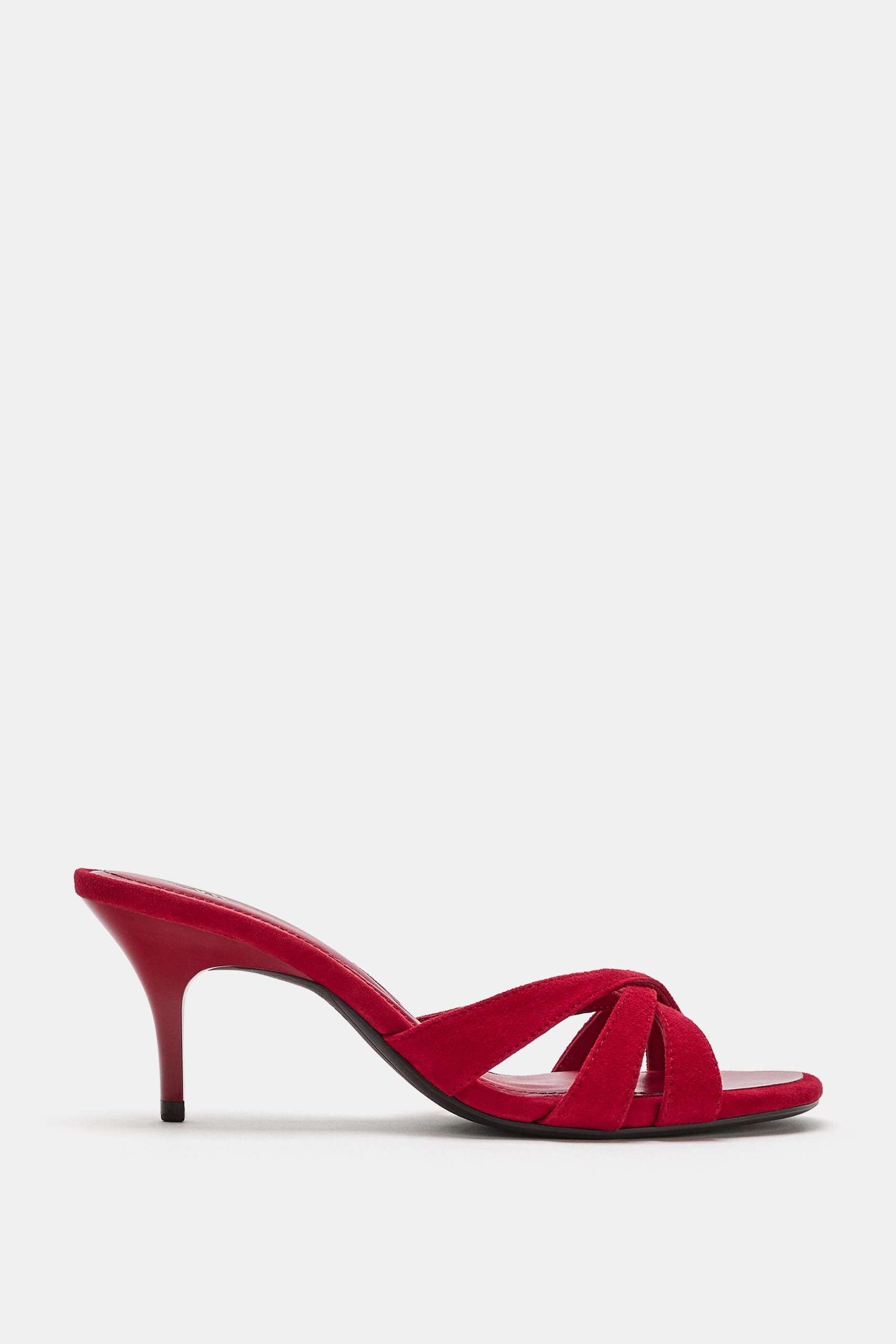 Leather Heeled Sandals - Red - 5