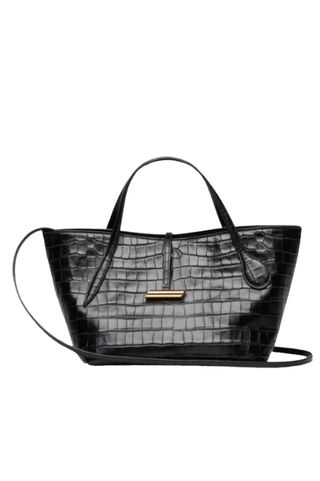 Petite Penne Tote Black Croc-Embossed