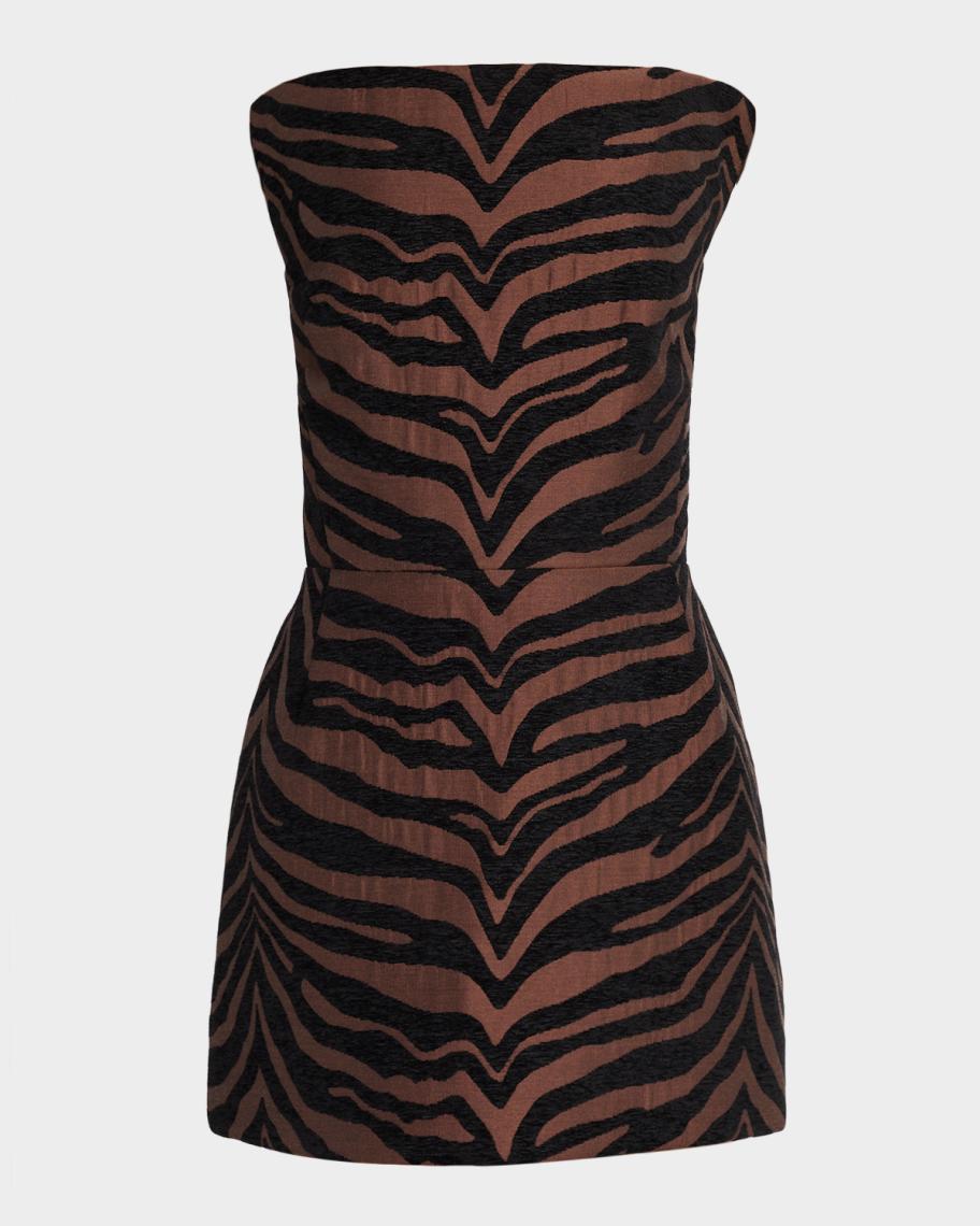 Odette Strapless Tiger Jacquard Mini Dress