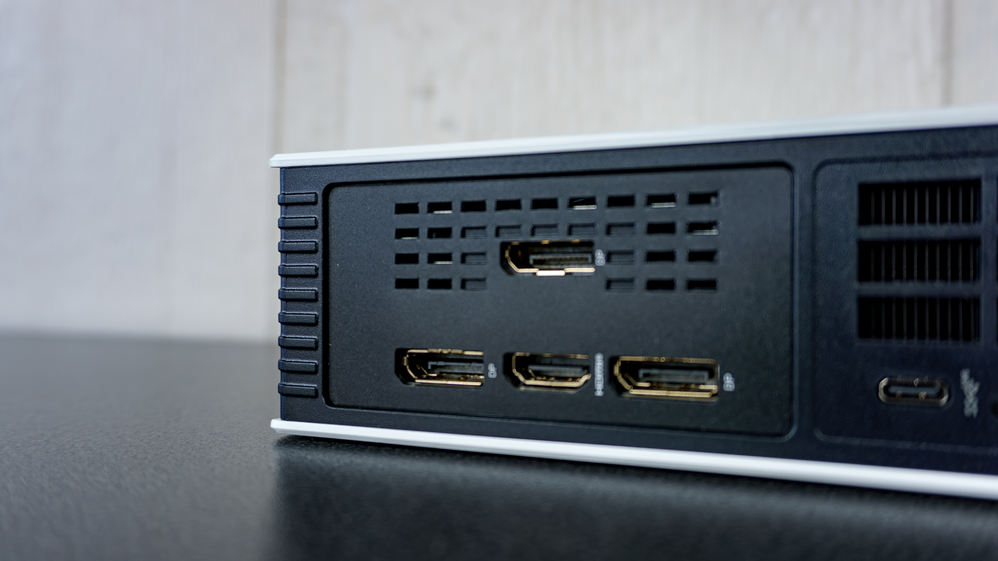 The rear video out ports from the GPU on the Minisforum G1 Pro