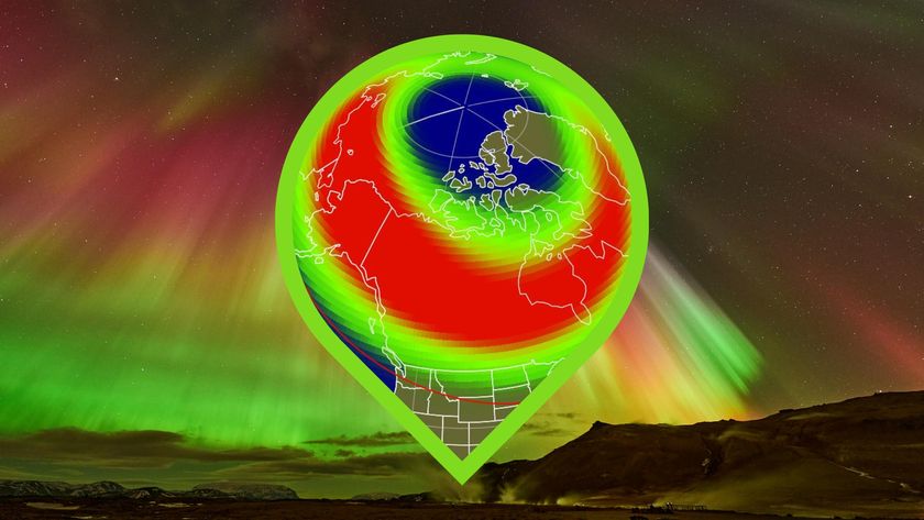 graphic showing the aurora forecast map and where in the US auroras might be visible tonight.
