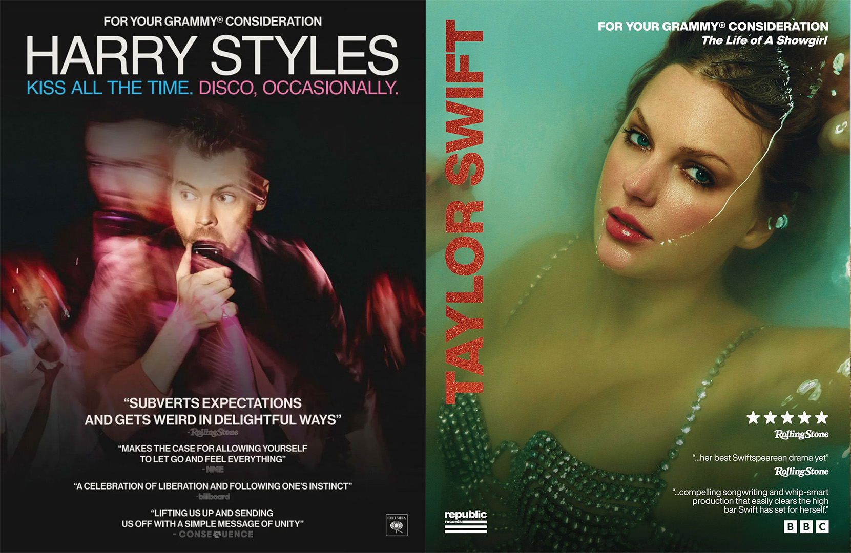 Examples of other artist's FYCs from Taylor Swift and Harry Styles