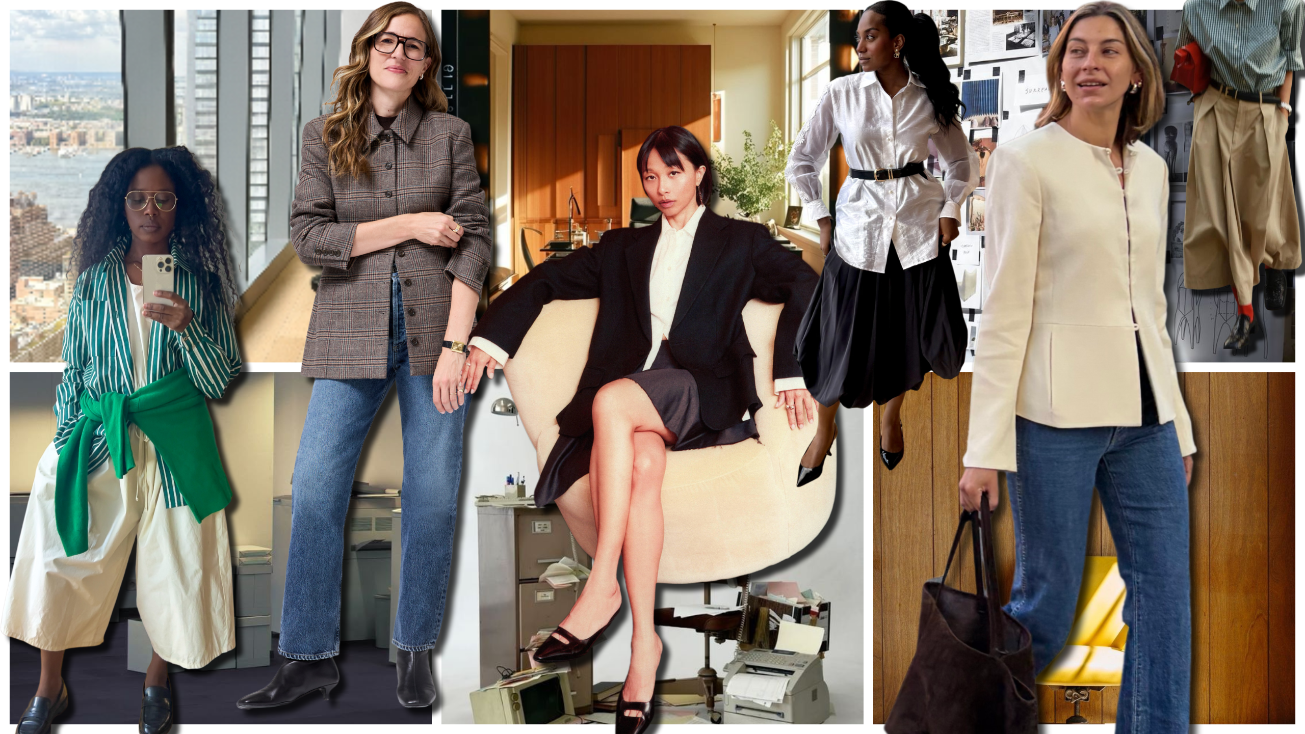Collage of 6 women styling winter workwear