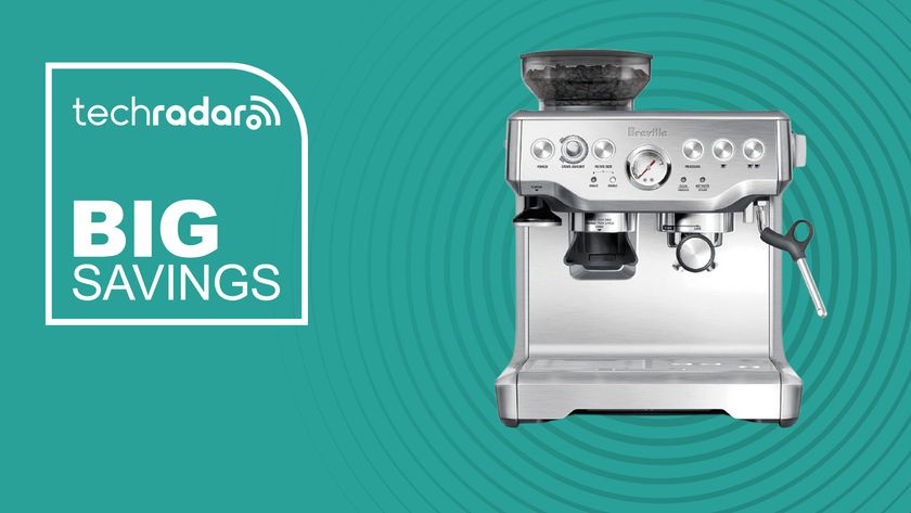 The Breville Barista Express on a blue background with text saying Big Savings.