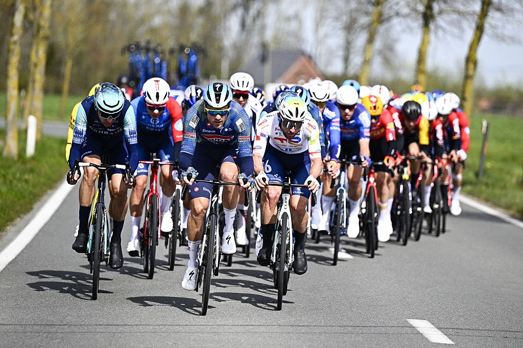 Belgian Bert Van Lerberghe of Soudal Quick-Step pictured in action during the men elite 'Middelkerke-Wevelgem - In Flanders Fields' one day cycling race, 240.8 km from Middelkerke to Wevelgem, on Sunday 29 March 2026. BELGA PHOTO JASPER JACOBS (Photo by JASPER JACOBS / BELGA MAG / Belga via AFP)