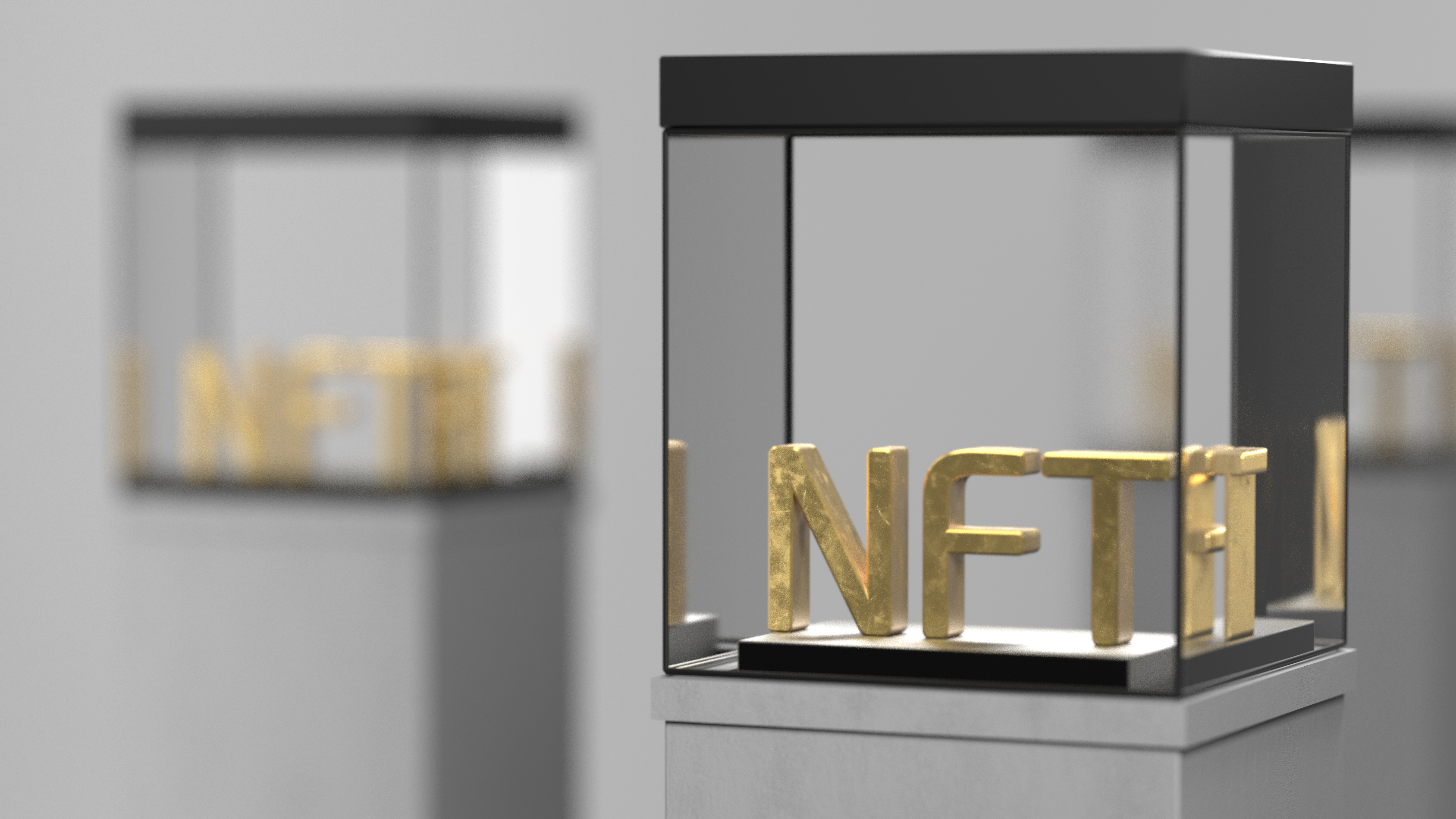 Buying NFTs: the word NFT in a block of glass