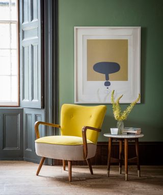 Calvin Armchair in Mustard Yellow Velvet and Linen, Atkin and Thyme