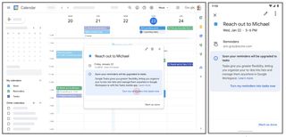 A prompt to migrate Reminders from Google Calendar into Tasks.