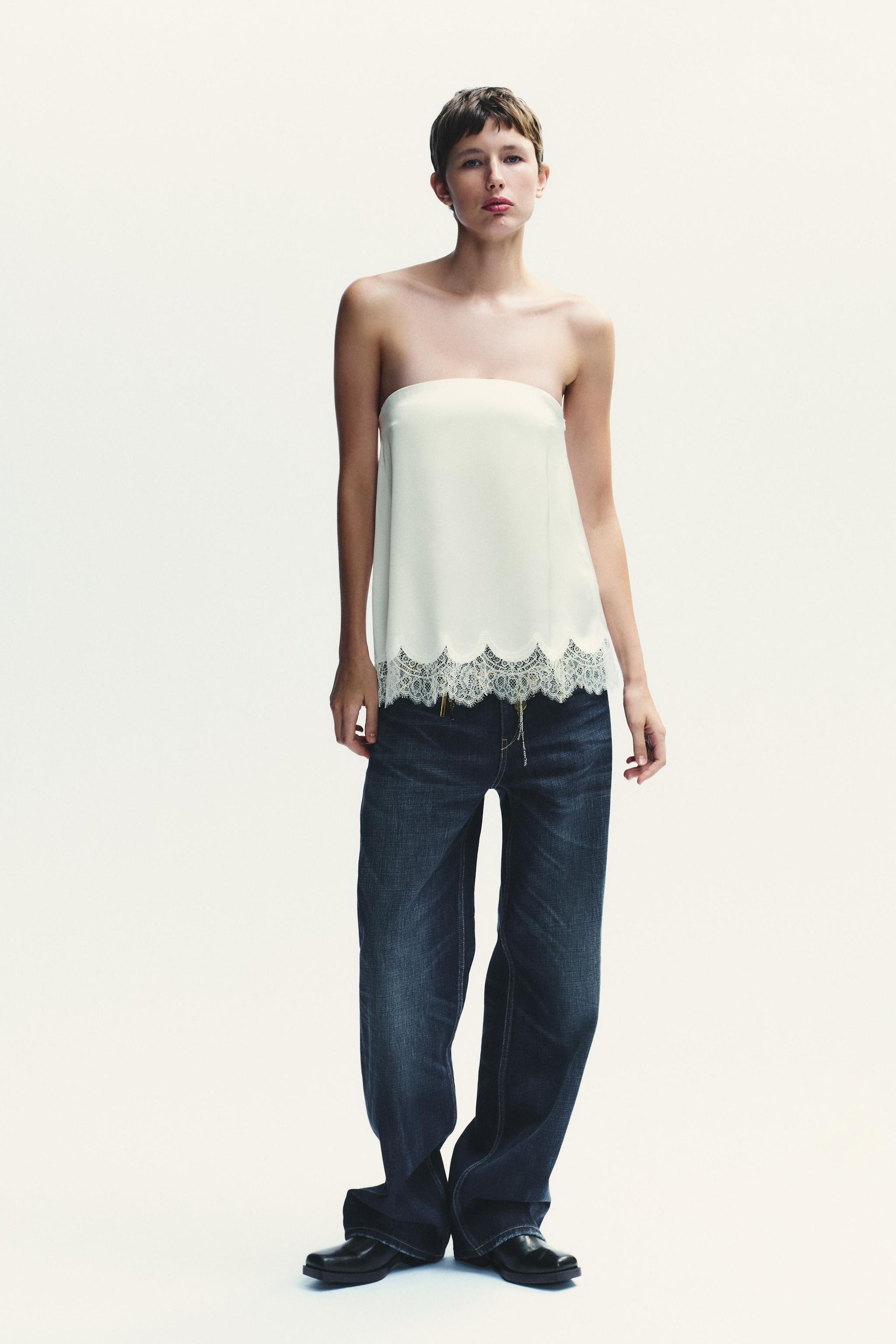 Satin Effect Lace Bustier Top